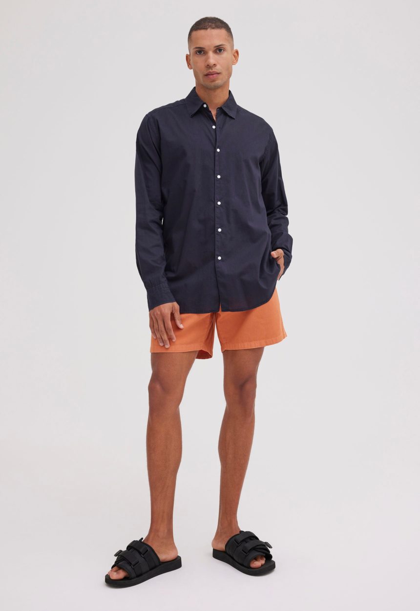 Jac + Jack Folded Collar Cotton Shirt - Navy